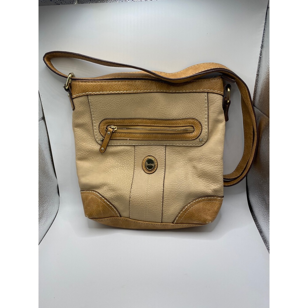 B.O.C.‎ Born Concept Two Tone Beige Tan Vegan Leather Crossbody Bag Purse